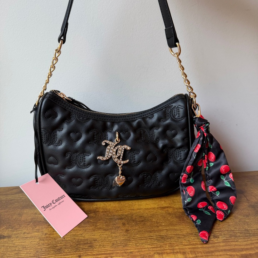 New Juicy Couture Everything Nice Black Red Cherry Shoulder Handbag Summer Cute